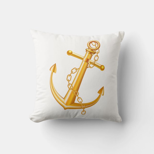 Coussin Ancre marine Ocean Beach Gold  (Recto)