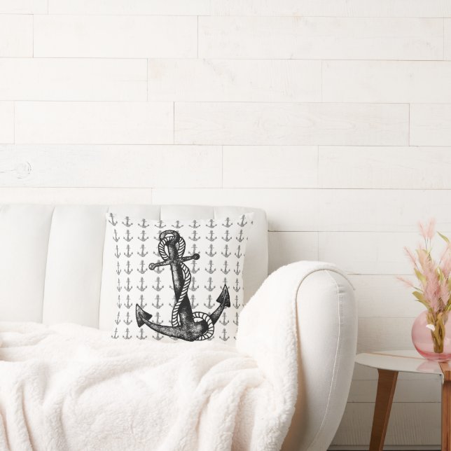 Coussin Ancre Naute Noir et blanc (Canapé)