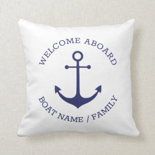 Coussin Ancre nautique Accueil personnalisé à bord bleu ma