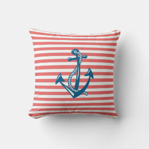 Coussin Ancre nautique avec bandes rouges