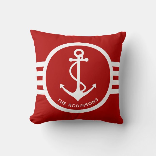 Coussin Ancre nautique avec le rouge et le blanc de nom de (Recto)