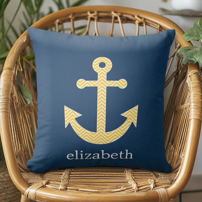 Coussin Ancre nautique avec Motif de Navy Jaune Chevron (Custom Pillow)