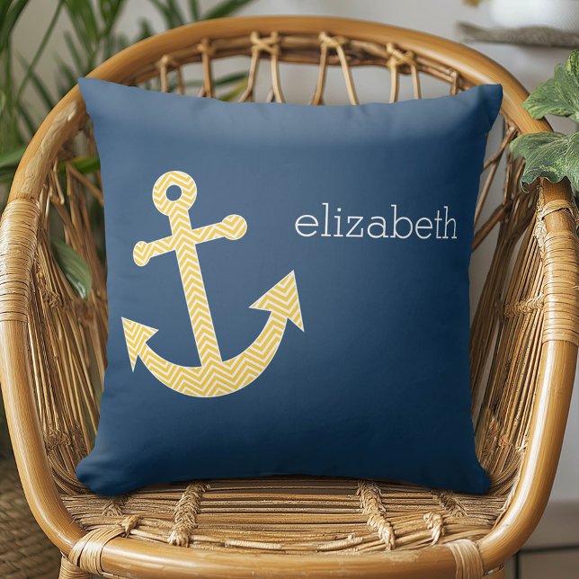 Coussin Ancre nautique avec Motif de Navy Jaune Chevron (Custom Pillow)