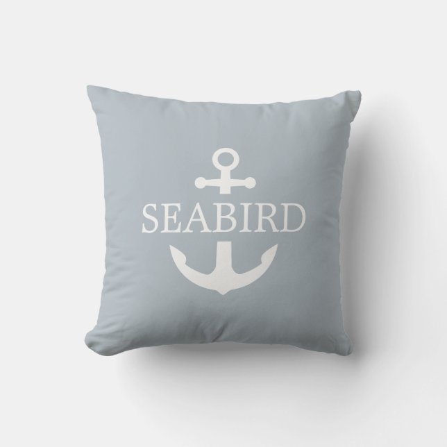 Coussin Ancre nautique blanc & bleu Dusty. Bateau Extérieu (Recto)