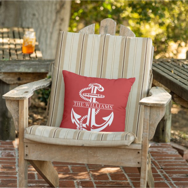 Coussin Ancre Nautique Blanc D'Été Personnalisé Sur Rouge  (Chaise)