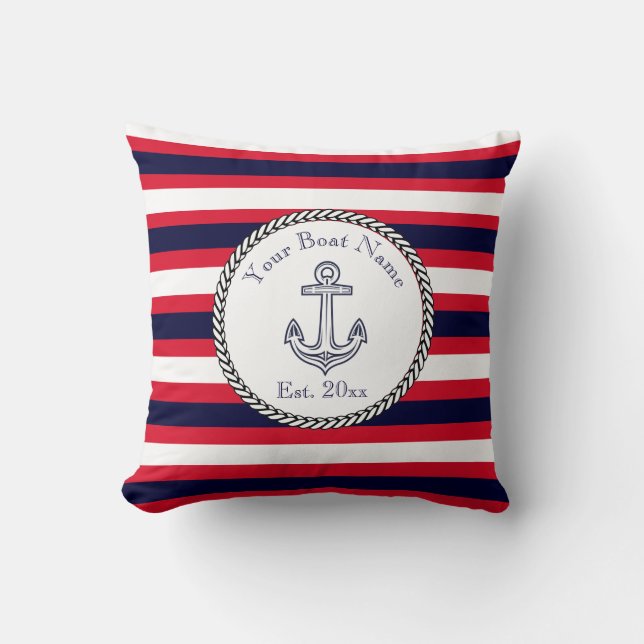 Coussin Ancre nautique Bleu Blanc Bleu Bleu Bleu Rouge Lan (Recto)