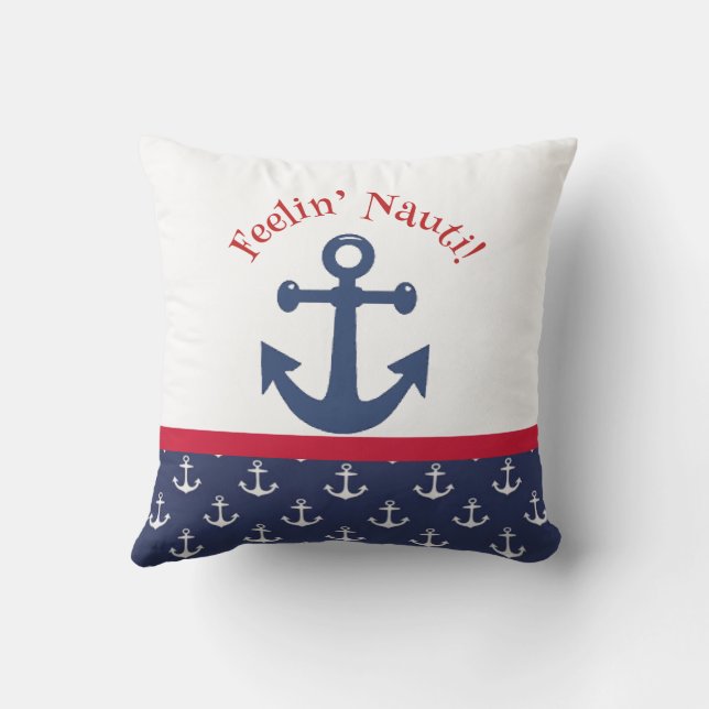 Coussin Ancre nautique bleue marine et blanche réversible  (Verso)