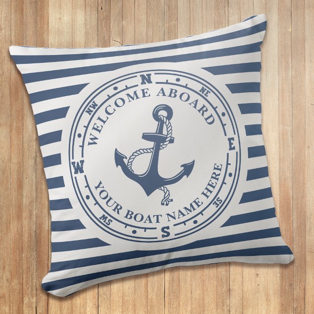 Coussin Ancre nautique Compass Striped Boat Name (Créateur téléchargé)