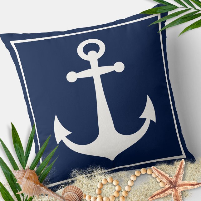 Coussin Ancre nautique de bateau de plage bleu et blanc (Créateur téléchargé)