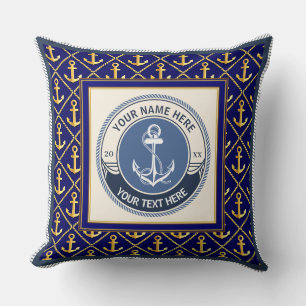 Coussin Ancre nautique et barre personnalisée à rayures