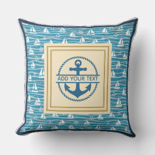 Coussin Ancre nautique et motif de voilier personnalisé