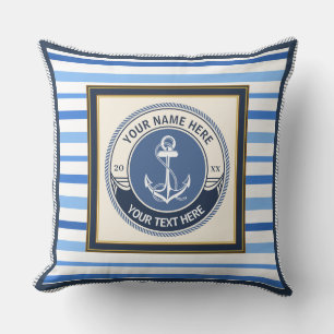 Coussin Ancre nautique et roue de navire rayée personnalis