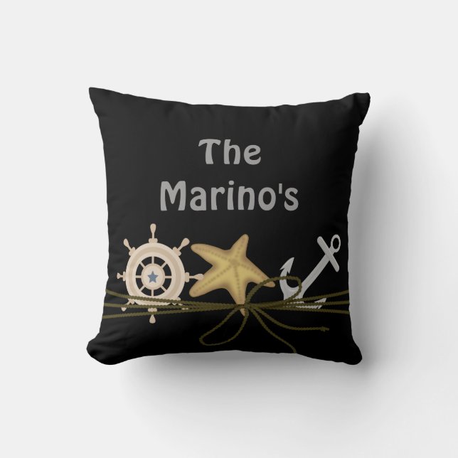 Coussin Ancre NAUTIQUE FAITE SUR COMMANDE NOIRE d'ÉTOILES (Recto)