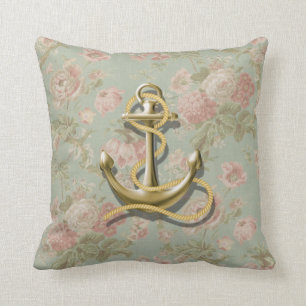 Coussin ancre nautique girly florale de pays français