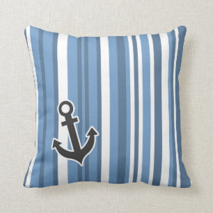 Coussin Ancre Nautique; Gris Bleu; Rayures