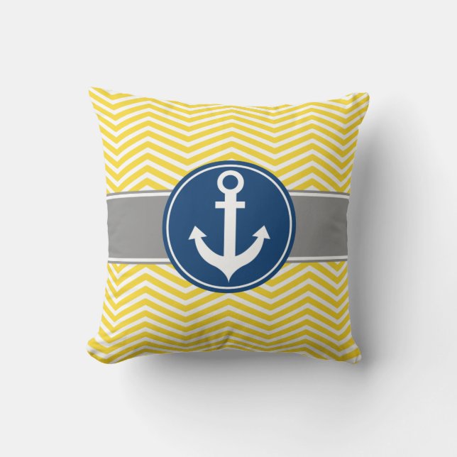 Coussin Ancre nautique jaune Chevron (Recto)
