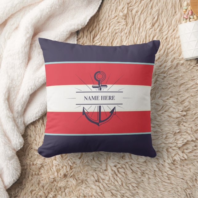 Coussin Ancre nautique Marine Bleu Rouge Blanc (Couverture)