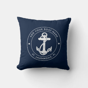 Coussin Ancre nautique Marine Blue Captain Nom du bateau P
