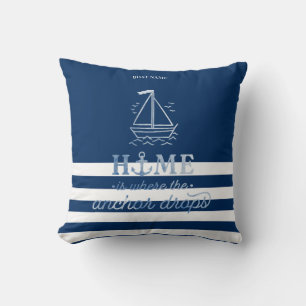 Coussin Ancre nautique Marine Blue Striped