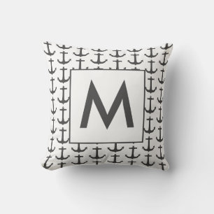 Coussin Ancre nautique noir personnalisé