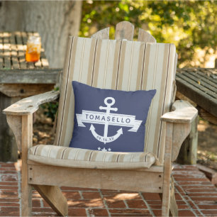 Coussin Ancre nautique Nom de famille Date Marine Blue Str