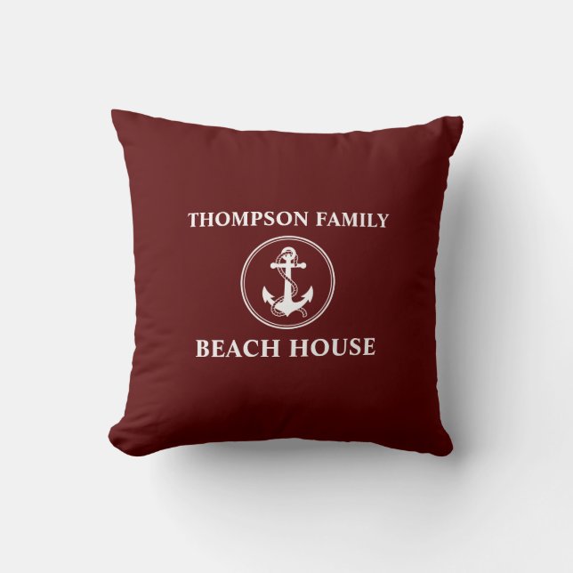 Coussin Ancre nautique Nom de la plage Maison rouge profon (Recto)