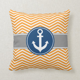 Coussin Ancre nautique orange Chevron