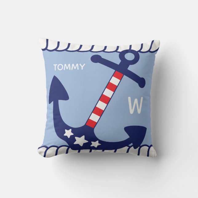 Coussin Ancre nautique Patriotic Ajouter Nom et monogramme (Recto)
