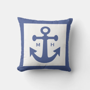 Coussin Ancre nautique personnalisé monogramme lancer orei