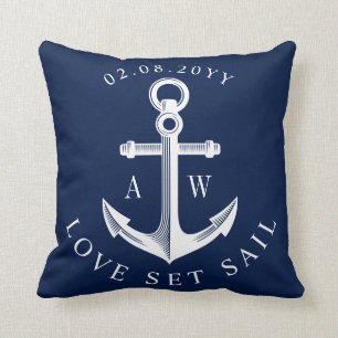 Coussin Ancre nautique Personnalisé Monogrammes Marine