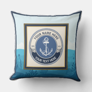 Coussin Ancre nautique personnalisée et fond océanique
