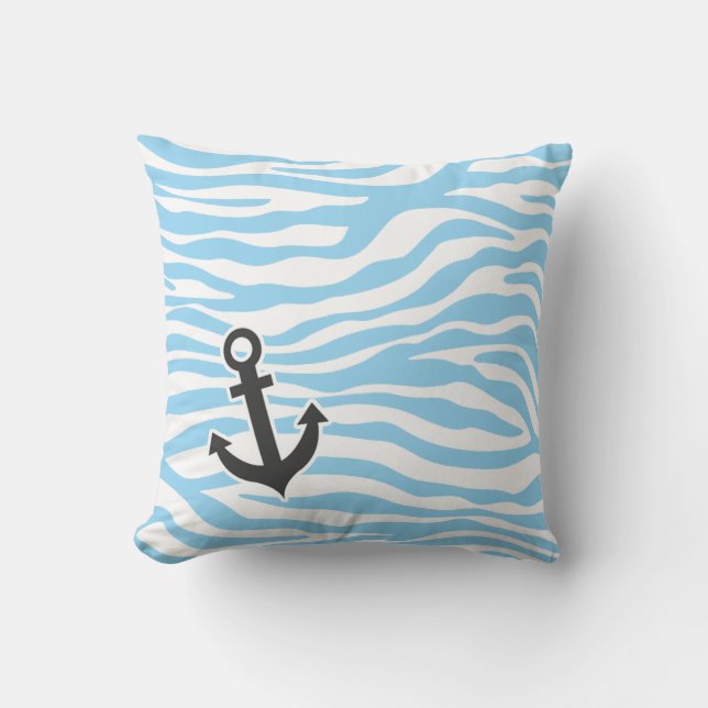 Coussin Ancre nautique; Poster de animal Bébé bleu Zèbre (Recto)