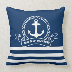 Coussin Ancre nautique rayée bleu marine
