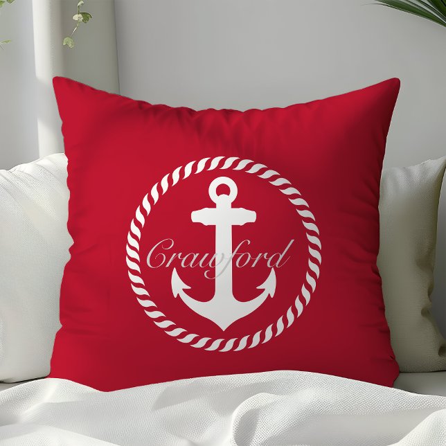 Coussin Ancre Nautique Rouge et Blanc Monogramme Prépa (Créateur téléchargé)