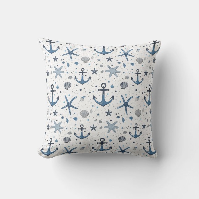 Coussin Ancre nautique Starfish BleuOreiller à lancer blan (Recto)