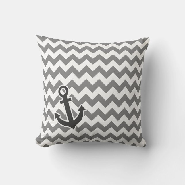 Coussin Ancre nautique sur Dark Grey Chevron (Recto)