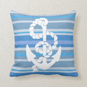 Coussin Ancre nautique sur les rayures bleues de sembler