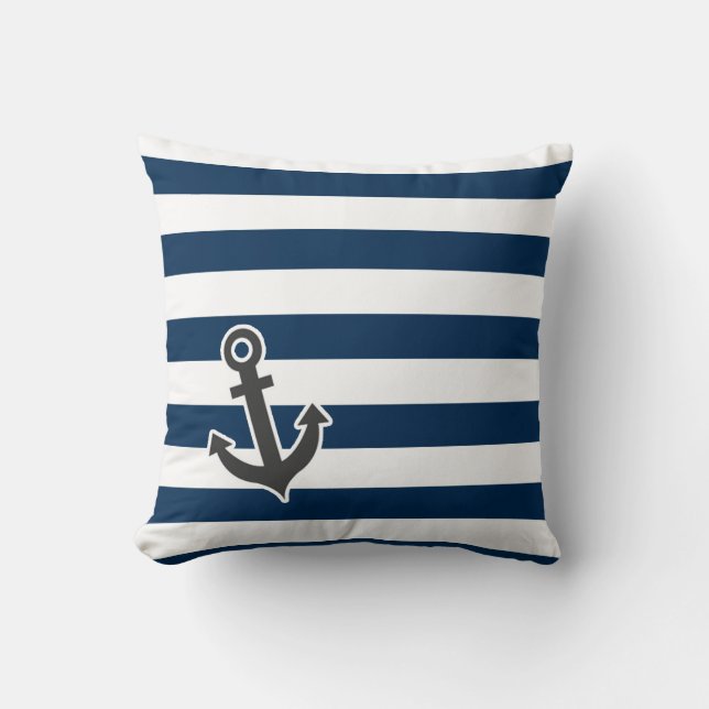 Coussin Ancre nautique sur les rayures bleues foncées de m (Recto)