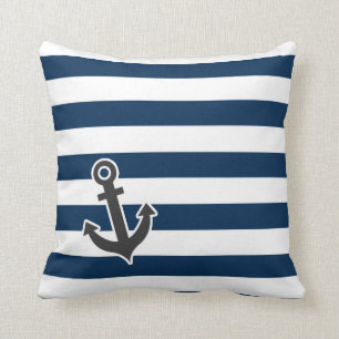Coussin Ancre nautique sur les rayures bleues foncées de m