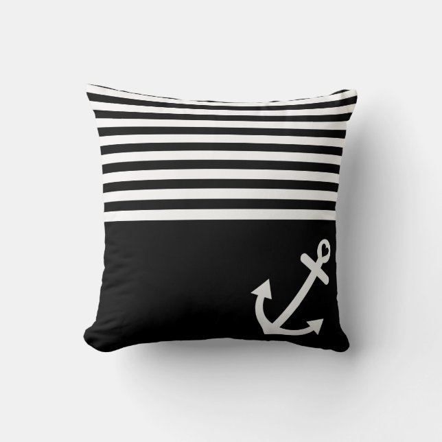 Coussin Ancre noire d'amour nautique (Recto)