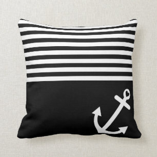 Coussin Ancre noire d'amour nautique