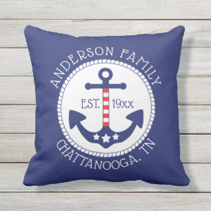Coussin Ancre patriotique nautique Nom de famille