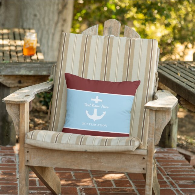 Coussin Ancre personnalisée Blue & Burgundy Nom du bateau  (Chaise)