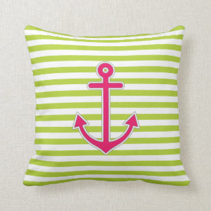 Coussin Ancre rose chaud Lime Green Nautique
