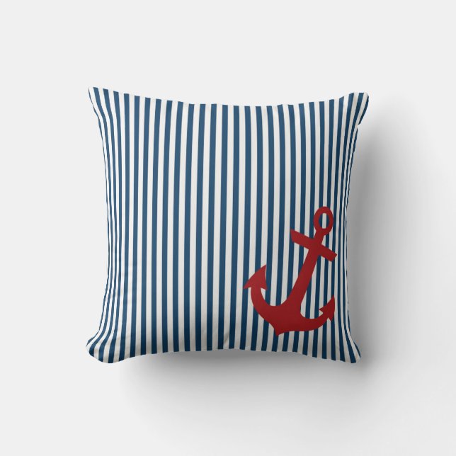Coussin Ancre rouge avec les rayures bleues nautiques de (Recto)