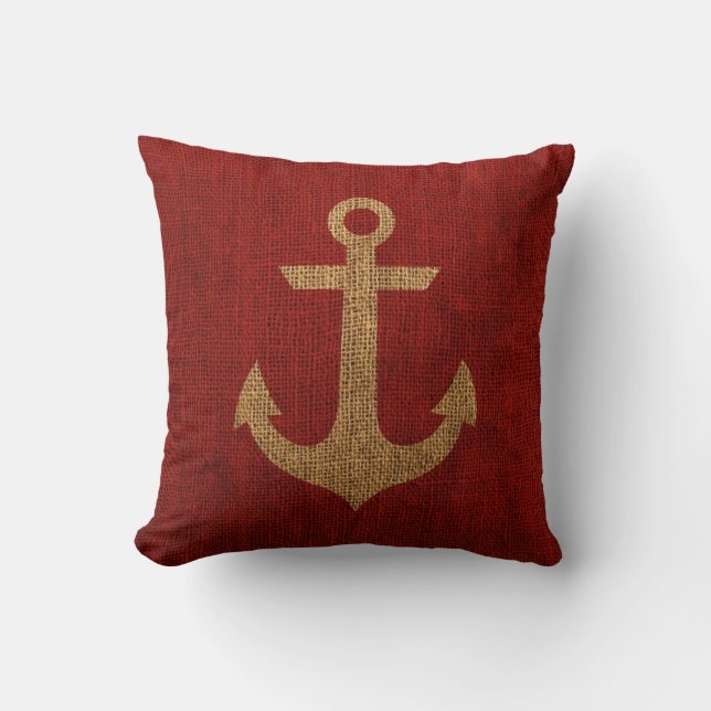 Coussin Ancre rouge rustique sur le regard de toile de (Recto)