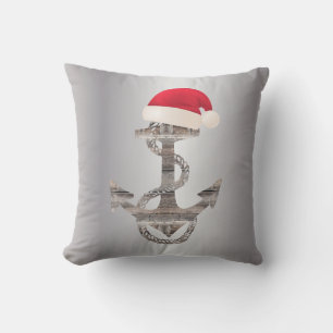 Coussin Ancre rustique en bois nautique + SANTA HAT