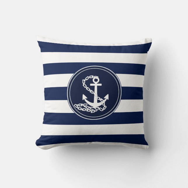Coussin Ancre Sur La Bleue Nautique Et Bleue Blancs (Recto)