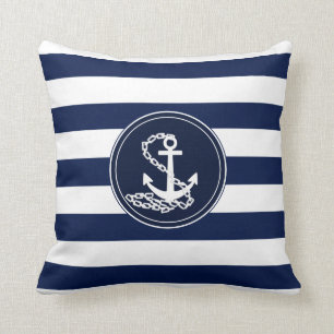 Coussin Ancre Sur La Bleue Nautique Et Bleue Blancs