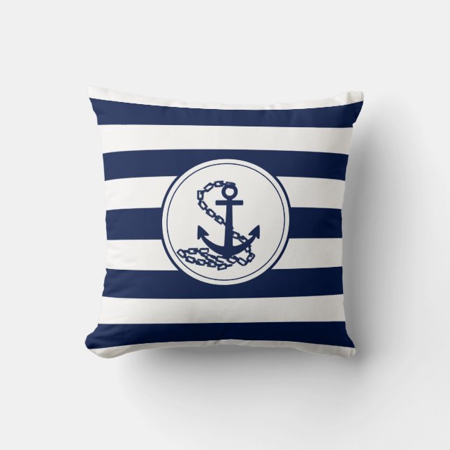 Coussin Ancre Sur La Bleue Nautique Et Bleue Blancs (Recto)